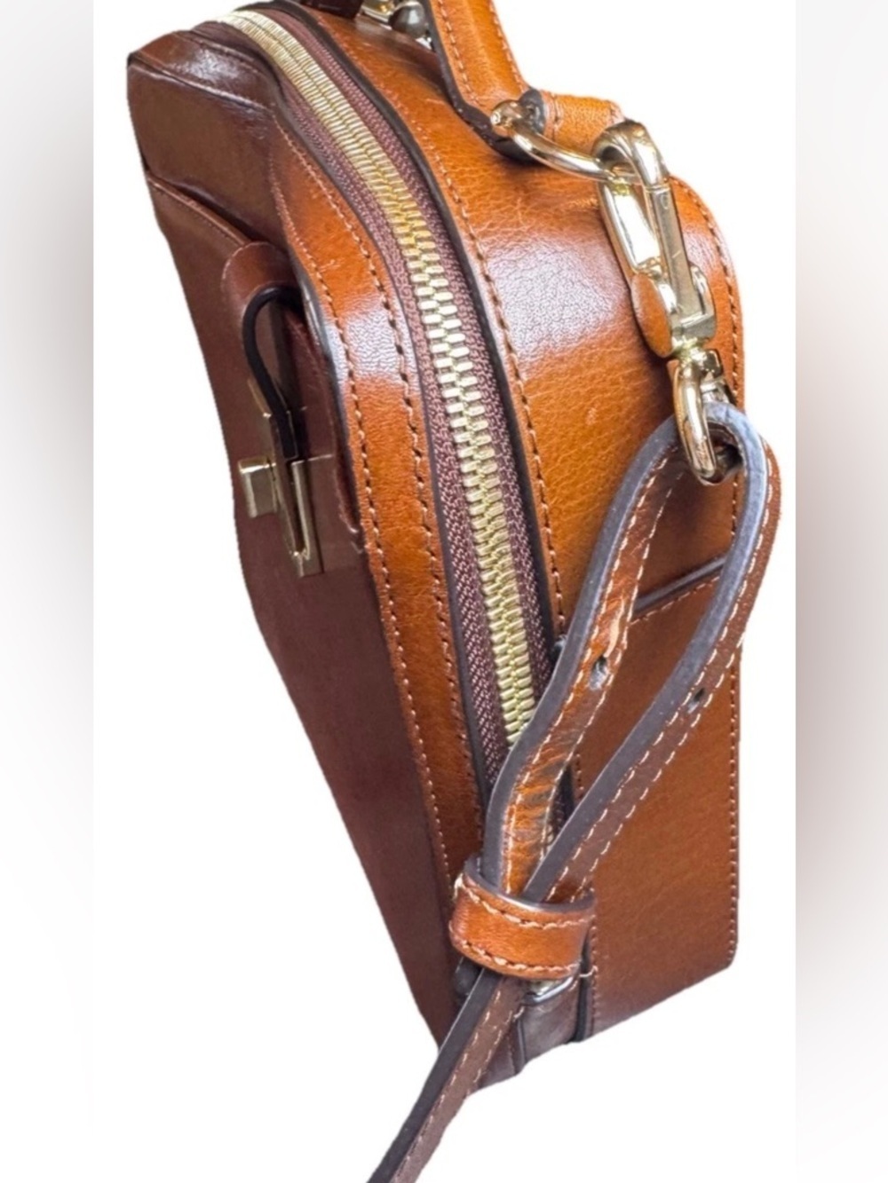 Brahmin Evie Purse Whiskey Topsail Box Crossbody Brown Classy Preppy Old Money - Picture 2 of 15
